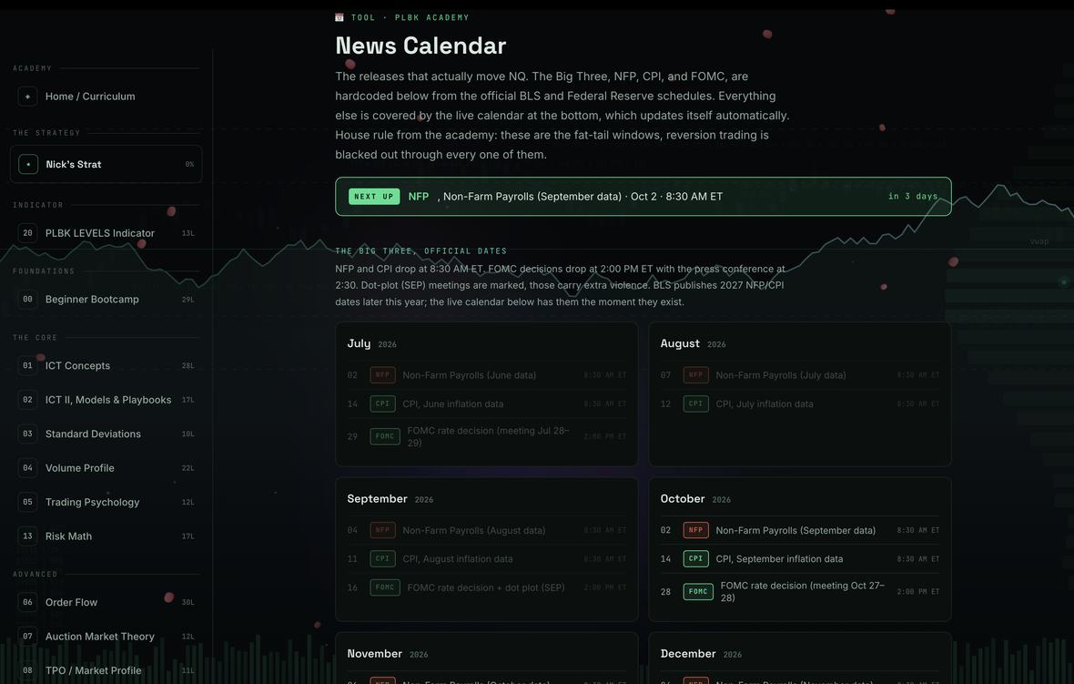 News Calendar — the releases that move NQ
